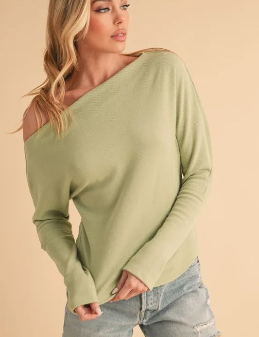 Aemi + Co One Shoulder Long Sleeve Knit Top | Daverri Fashions