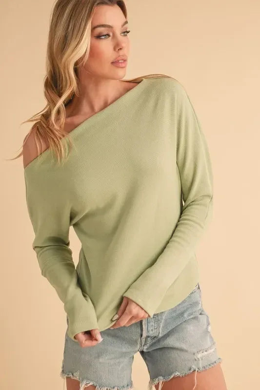 Aemi + Co One Shoulder Long Sleeve Knit Top - DAVERRI FASHIONS