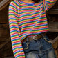 Rainbow Striped Pullover Sweater - DAVERRI FASHIONS