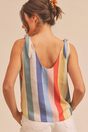 Aemi + Co Contrast Striped Scoop Neck Tie Shoulder Tank | Tank Tops Daverri Fashions