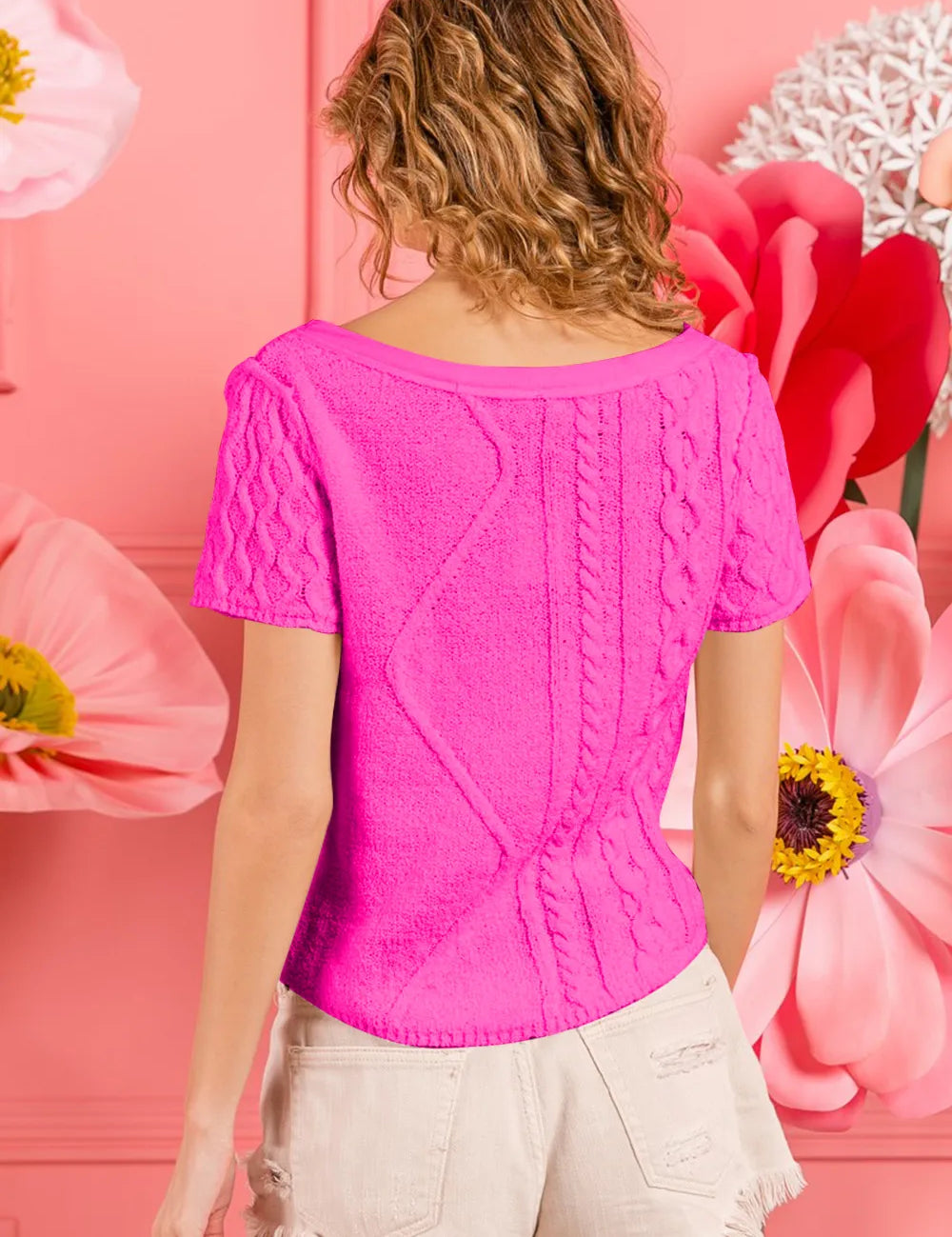 BiBi Cable Knit Short Sleeve Sweater | Sweaters Daverri Fashions