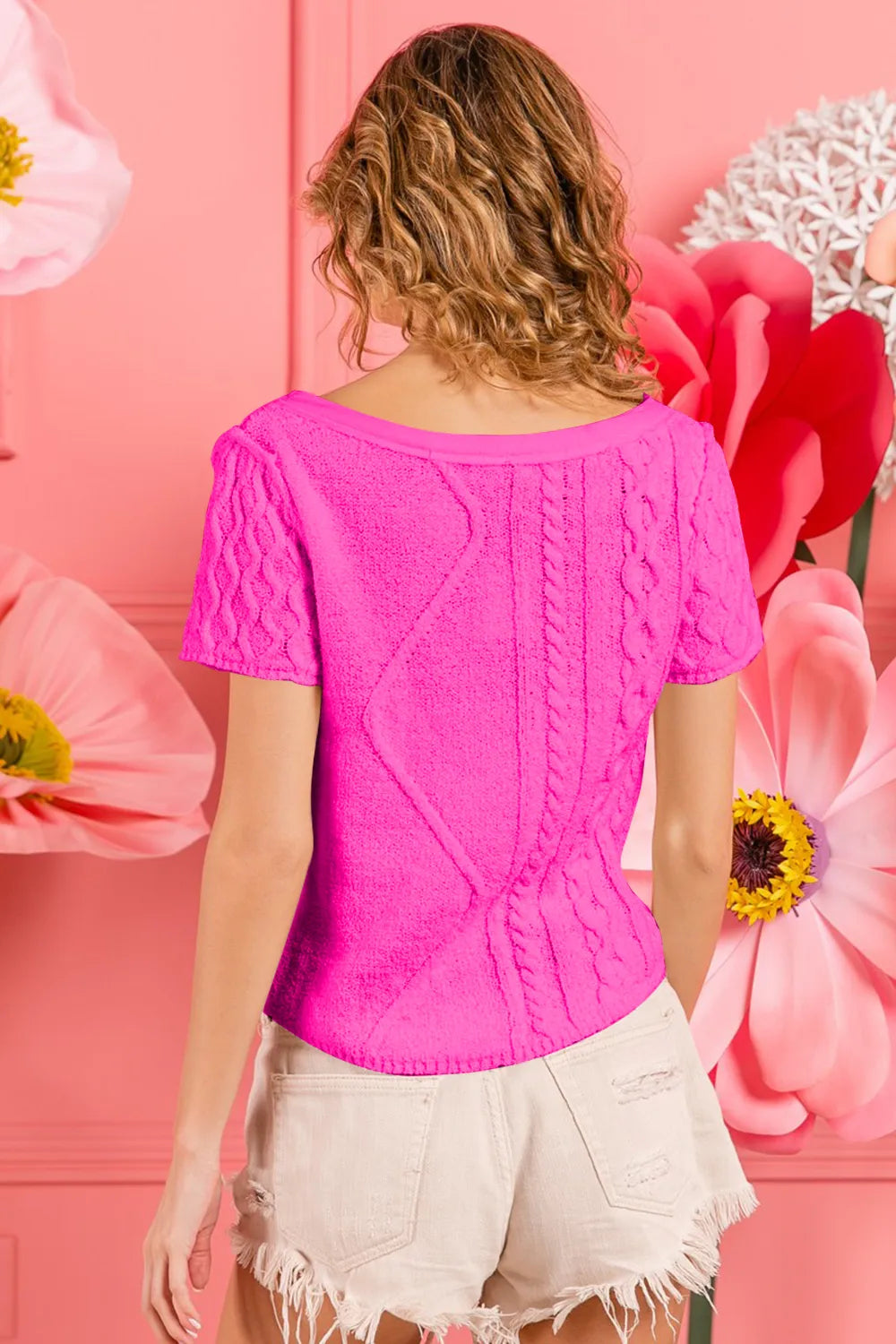 BiBi Cable Knit Short Sleeve Sweater | Sweaters Daverri Fashions