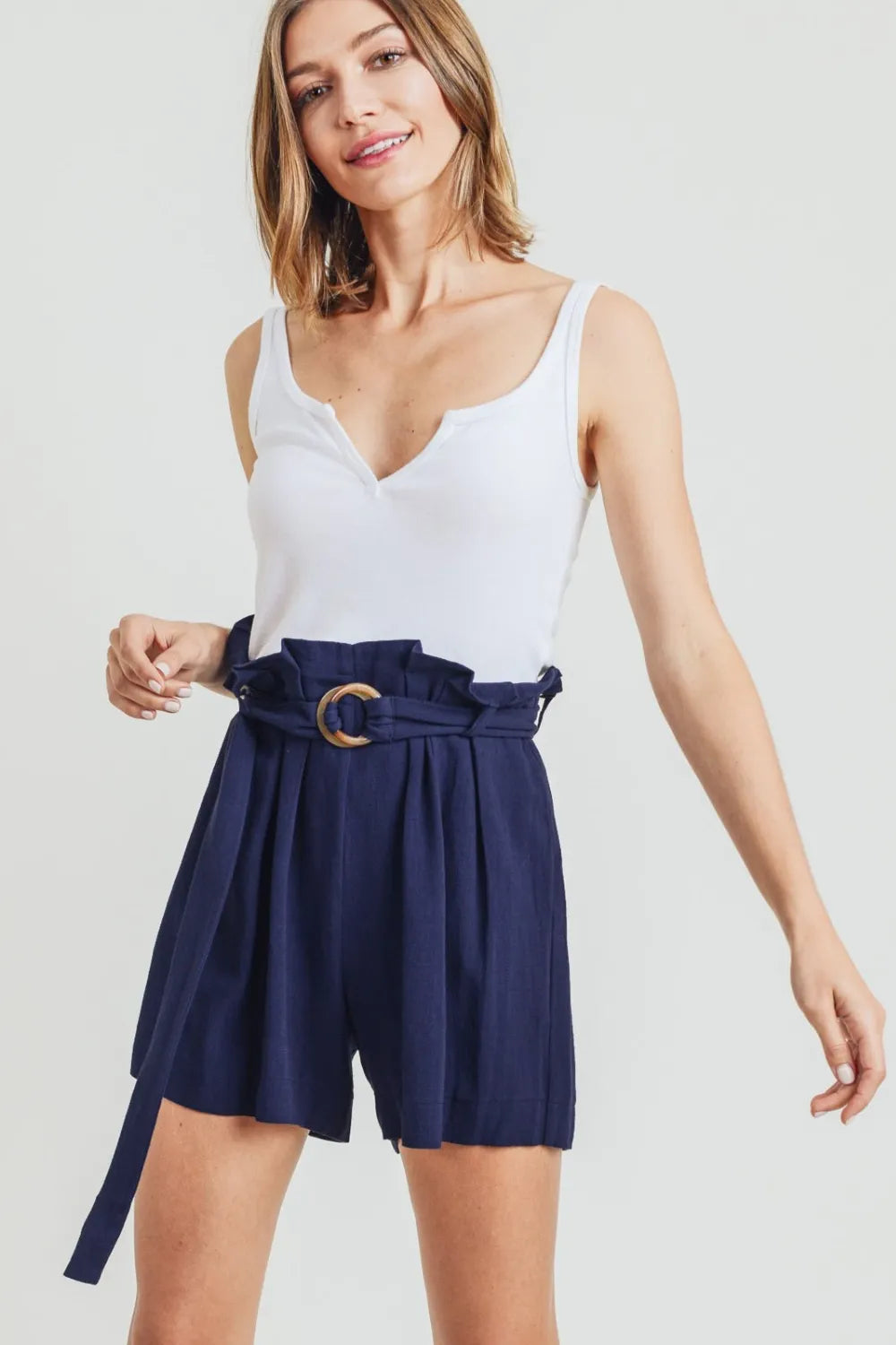 Cotton Bleu by Nu Label Buckle Belt Cotton Linen Shorts Shorts