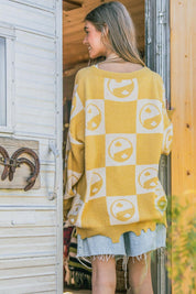 And The Why Checkerboard Sweater with Yin Yang Pattern | Sweaters Daverri Fashions