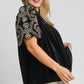 Umgee Full Size Velvet Embroidered Sleeve Blouse Blouses