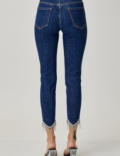 RISEN Full Size Embellished Mid Rise Crop Skinny Jeans