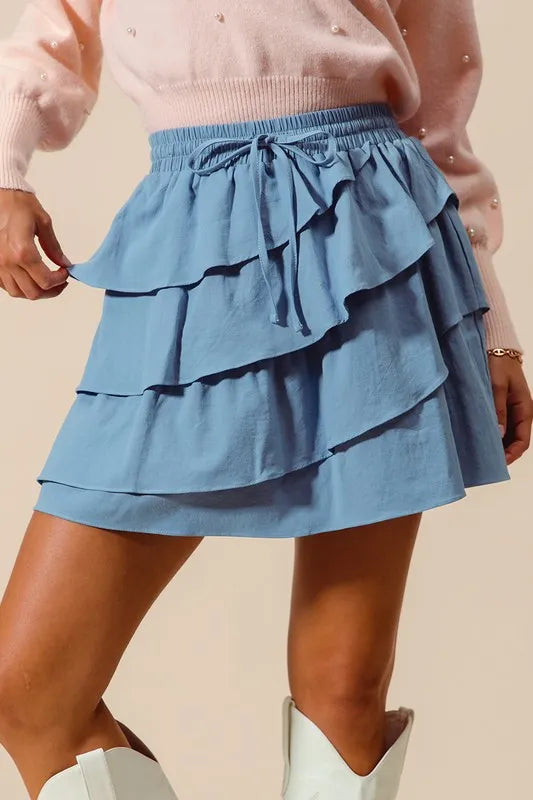 SO ME Asymmetrical Ruffled Game Day Skirt DENIM