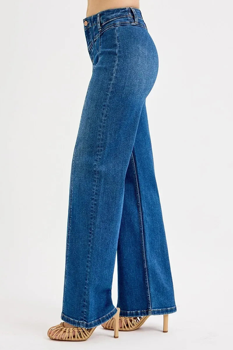 RISEN Seam Detail Wide Leg Jeans - DAVERRI FASHIONS