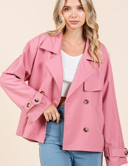 Mittoshop Double Breasted Long Sleeve Trench Coat Jacket Rose Jackets