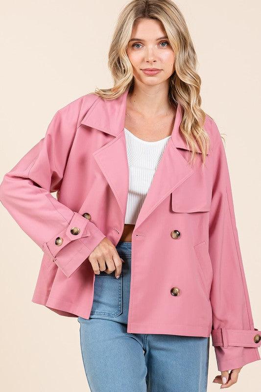 Mittoshop Double Breasted Long Sleeve Trench Coat Jacket Rose S M Jackets