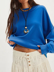 Royal Blue Exposed Seam Dropped Shoulder Sweatshirt | Sweatshirts Daverri Fashions