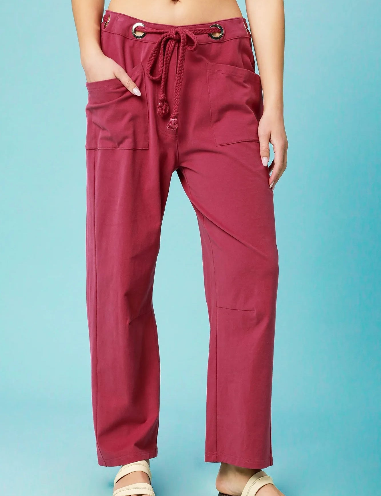 WINE XS Umgee Drawstring Wide Leg Casual Pants | Daverri Fashions
