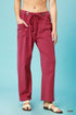 Umgee Drawstring Wide Leg Casual Pants WINE