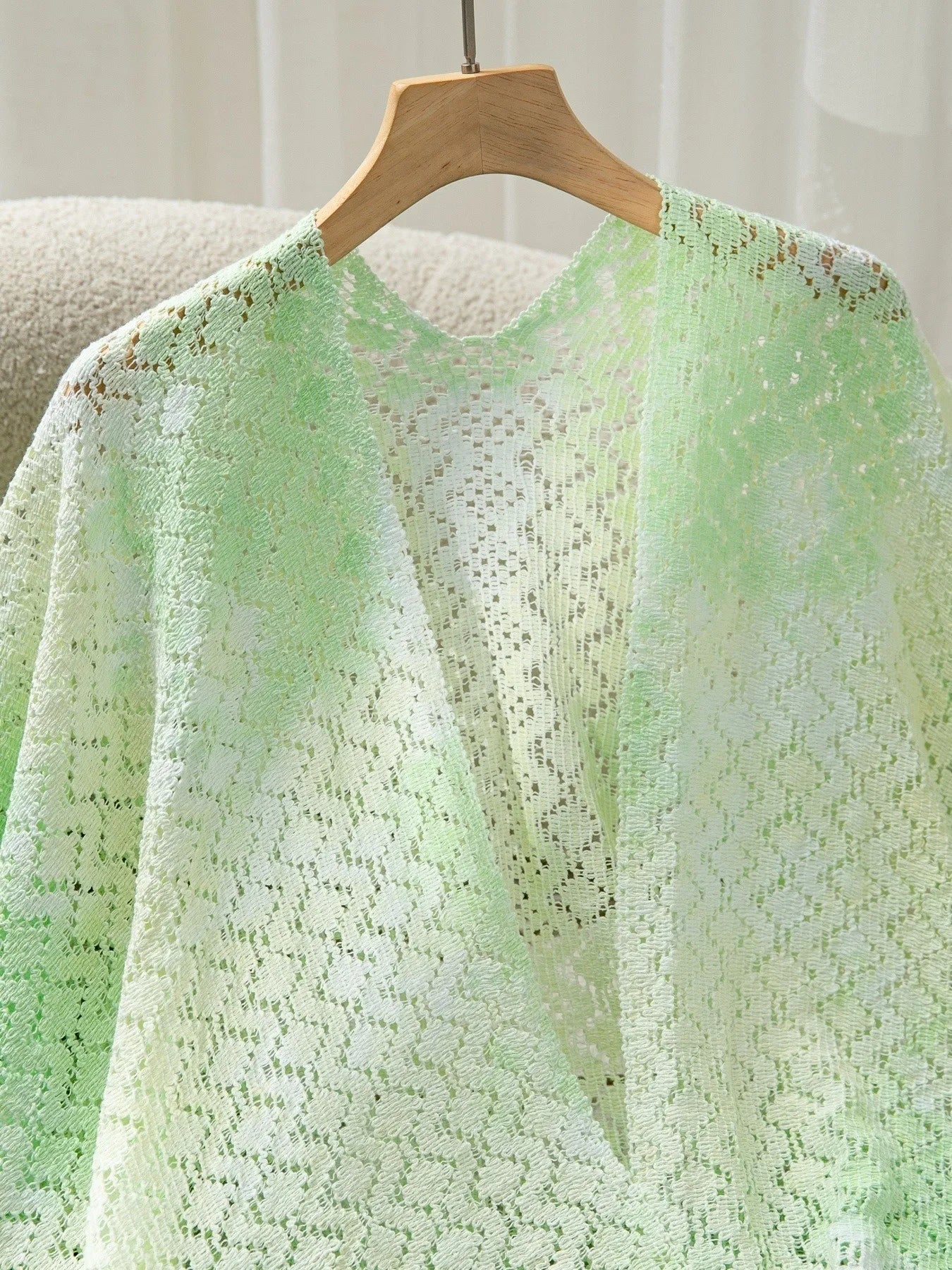 Daverri mint green lace cardigan with gradient fade and v-neck