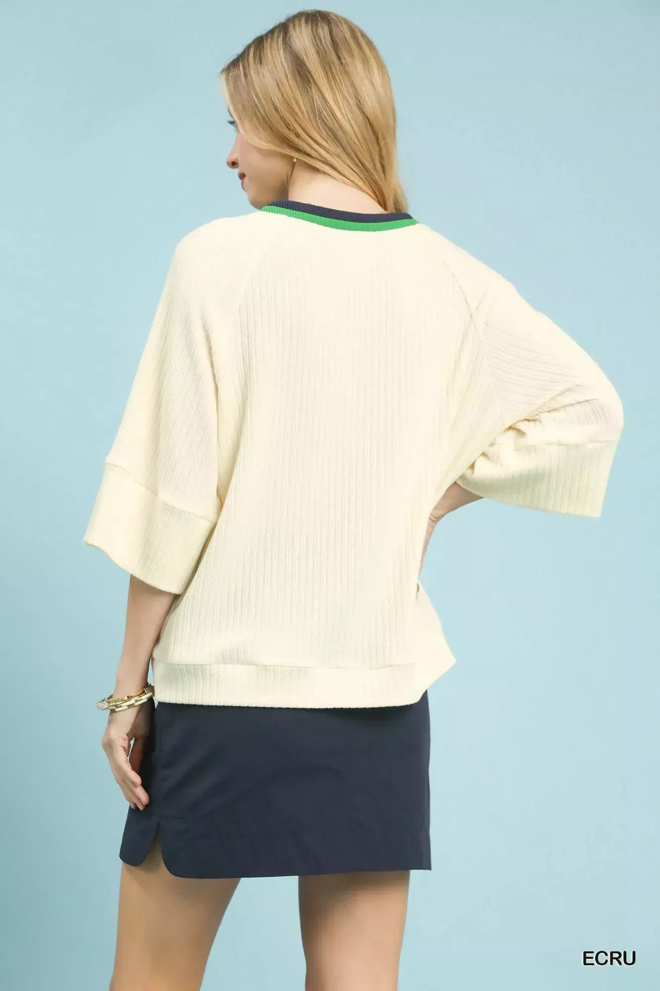 Umgee Ribbed Knit Top with Contrast Trim - DAVERRI FASHIONS