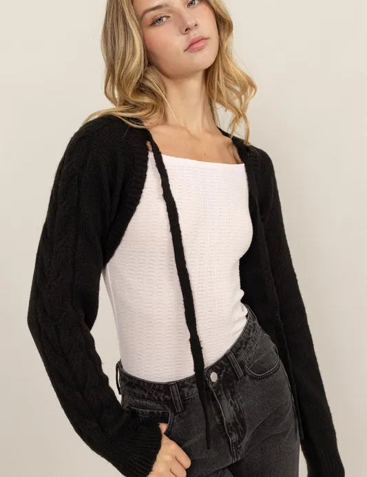 HYFVE Cable-Knit Tie-Front Shrug | Daverri Fashions
