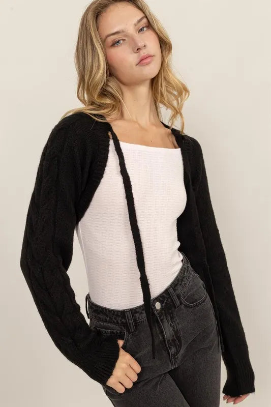 HYFVE Cable-Knit Tie-Front Shrug | Daverri Fashions