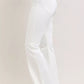 White Judy Blue high-waisted tummy control flare jeans with minimalist design