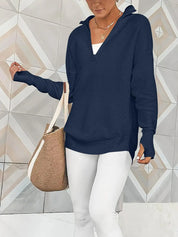 Navy Half Zip Long Sleeve Knit Top | Knit Tops Daverri Fashions