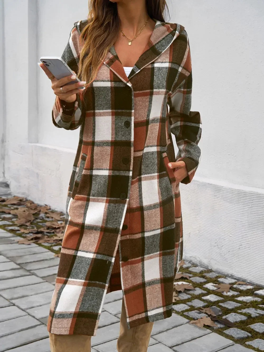 Devine Plaid Long Sleeve Hooded Coat - DAVERRI FASHIONS