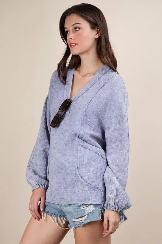 VERY J Plus Size Washed Cotton Gauze Oversized Top - DAVERRI FASHIONS