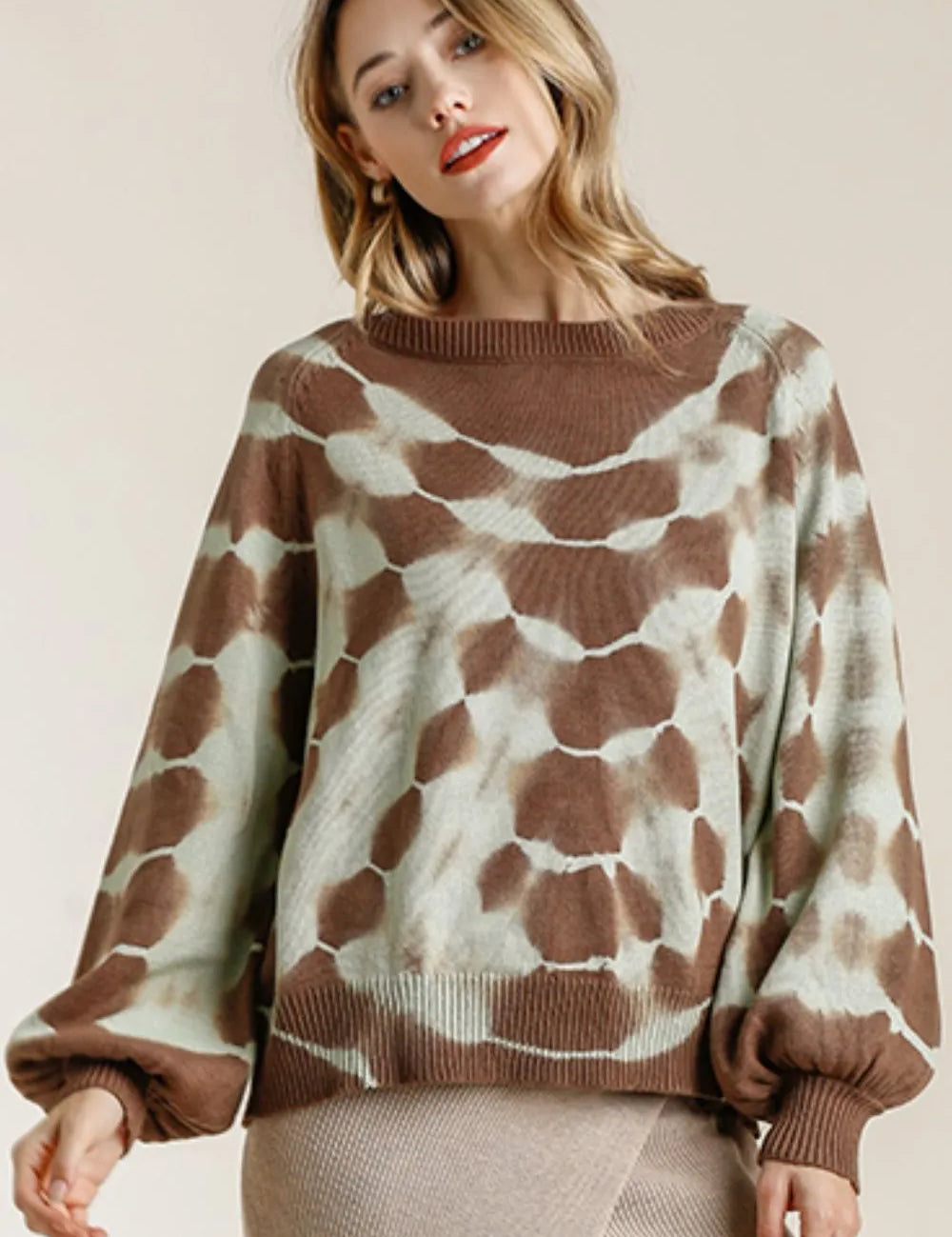 Umgee Full Size Ribbed Hem Tie Dye Round Neck Sweater Plus Size | Daverri Fashions