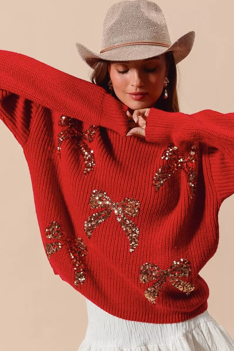 SO ME All Over Ribbon Sequins Christmas Holiday Sweater | Sweaters Daverri Fashions