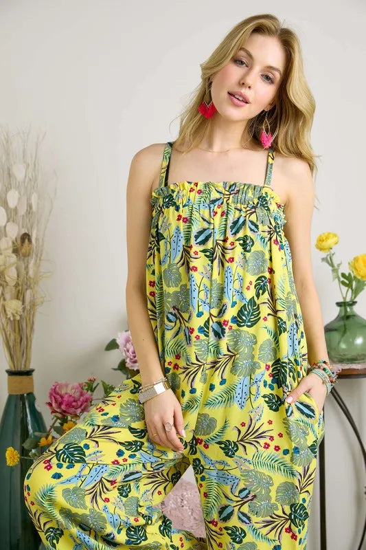 ADORA Elastic Detail Tropical Jumpsuit Jumpsuits