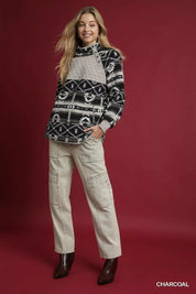 Umgee Aztec Print Sherpa Pullover | Tops Daverri Fashions