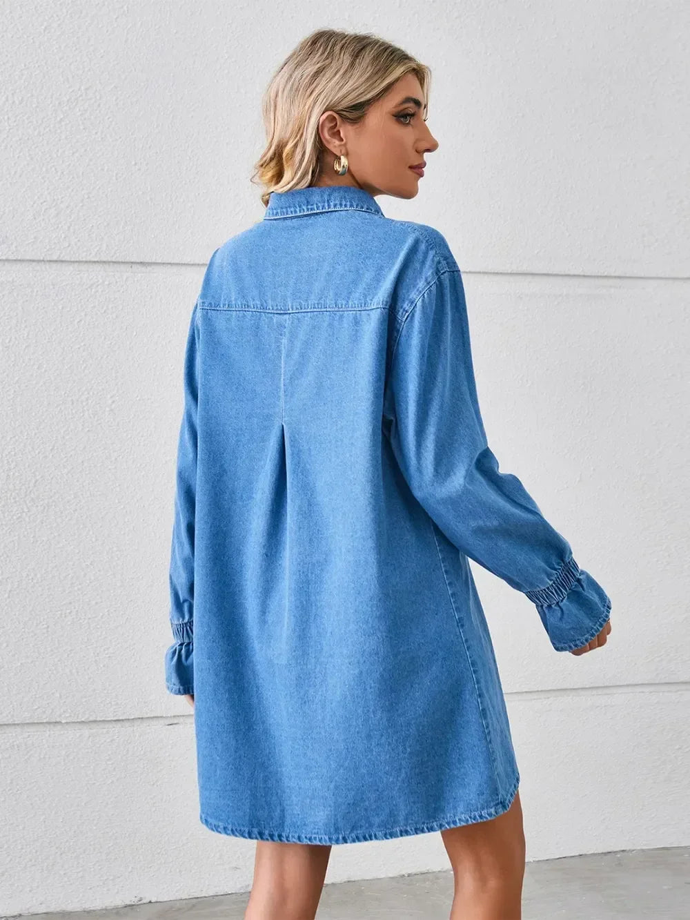 Pocketed Dropped Shoulder Mini Denim Dress - DAVERRI FASHIONS