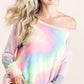 BiBi Tie Dye Terry Top with Color Block Pointelle Knit - DAVERRI FASHIONS