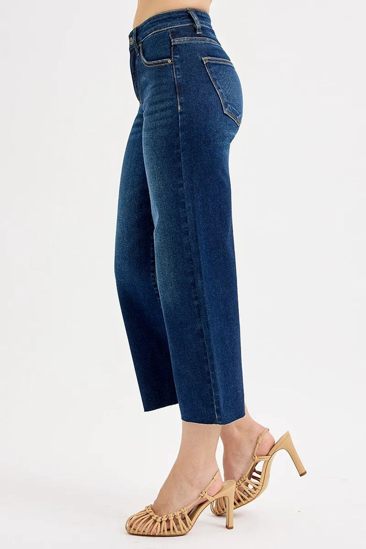 RISEN Full Size Tummy Control High Rise Crop Wide Jeans Plus Size | Jeans Daverri Fashions