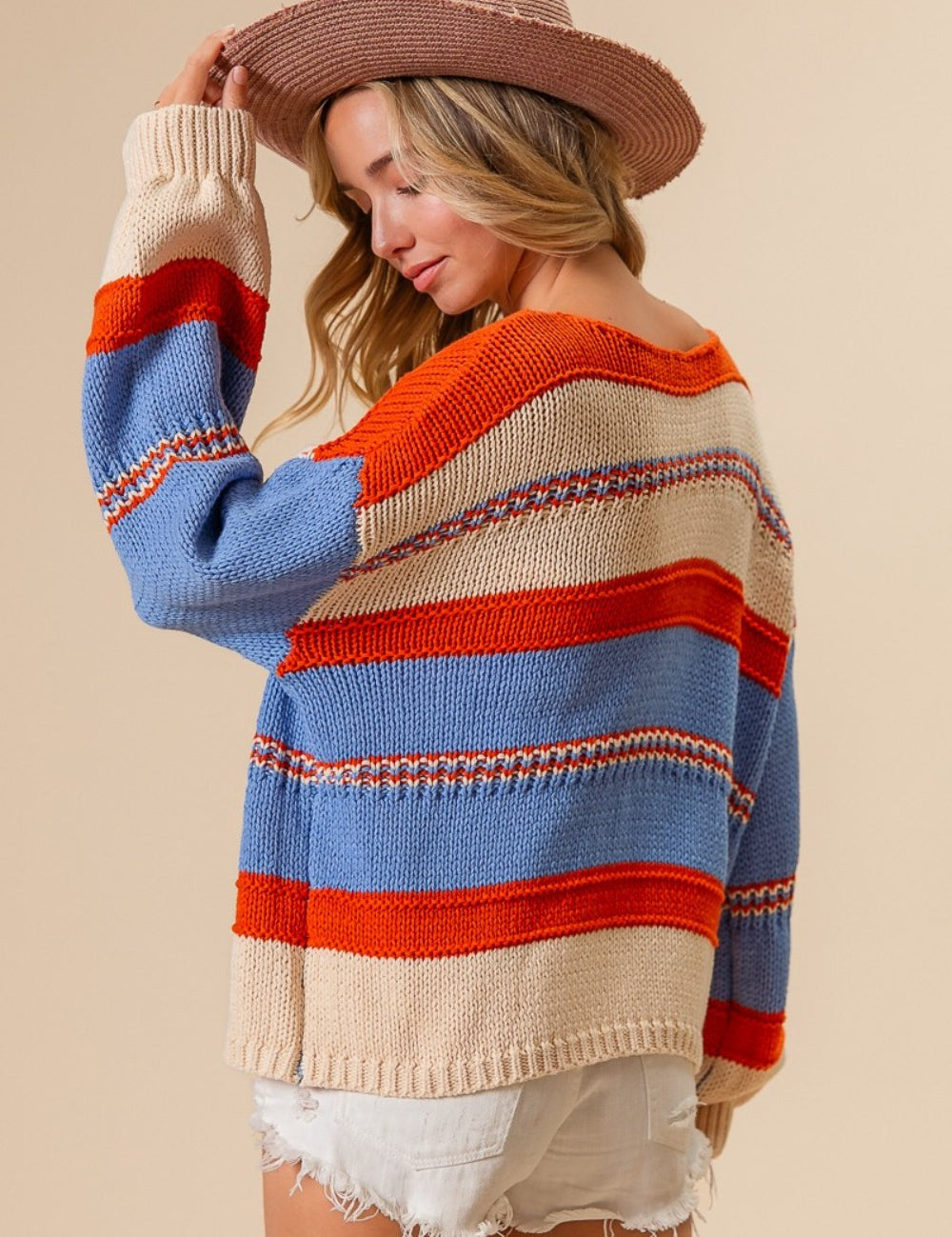 BiBi Multi Color Stripe Scoop Neck Sweater