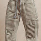 BiBi Drawstring Striped Twill Barrel Pants Grey with patchwork