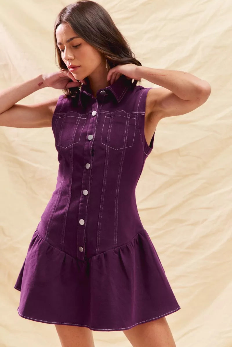 SO ME Button Down Sleeveless Collared Game Day Mini Dress | Mini Dresses Daverri Fashions
