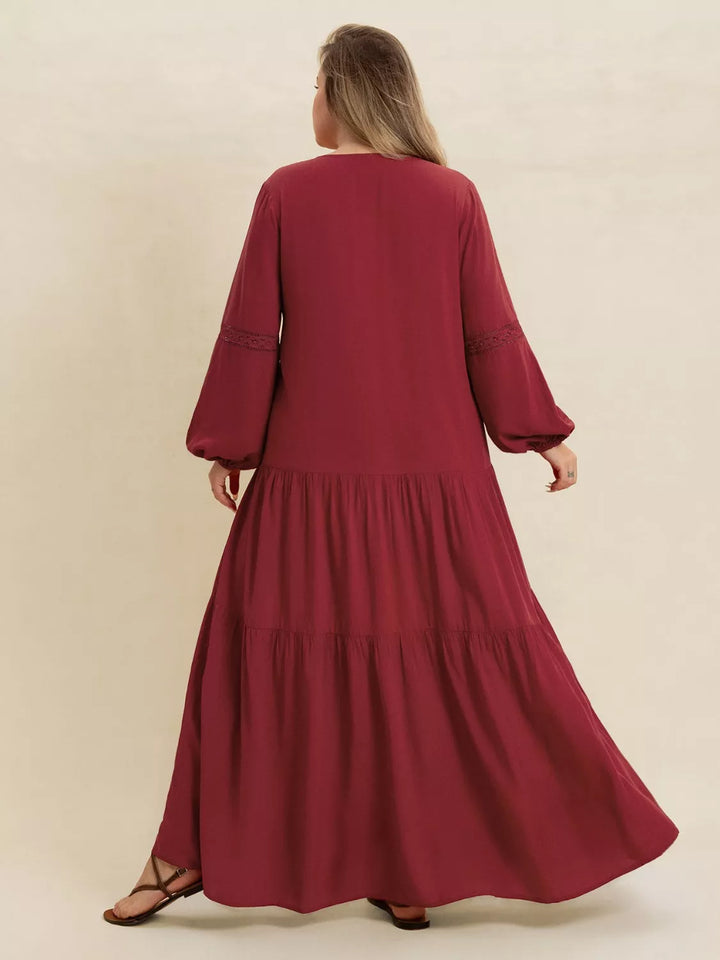 Plus Size Bohemian Tiered Maxi Dress with Balloon Sleeves | Maxi Dresses Daverri Fashions