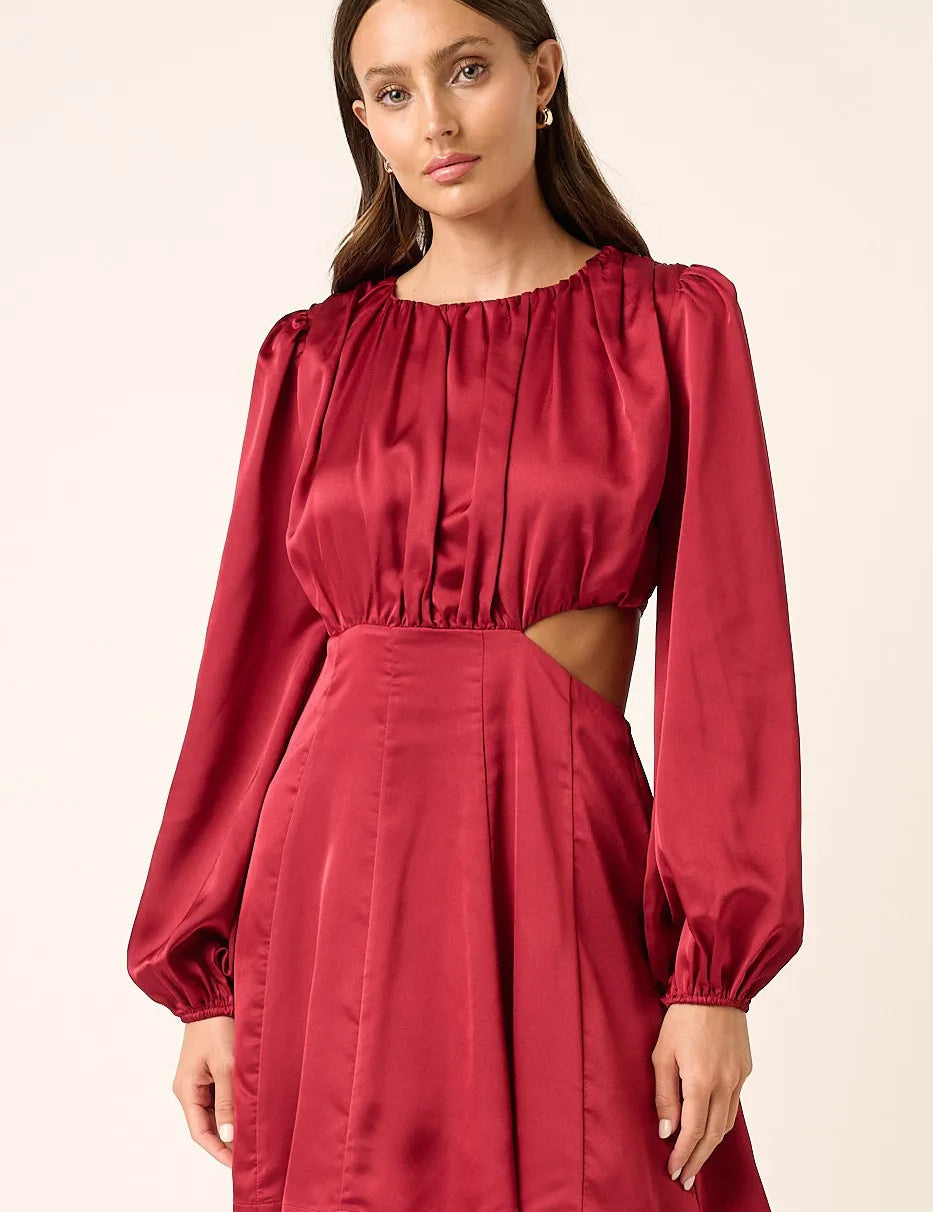 WINE Mittoshop Satin Side Cutout Detail Mini Dress | Mini Dresses Daverri Fashions