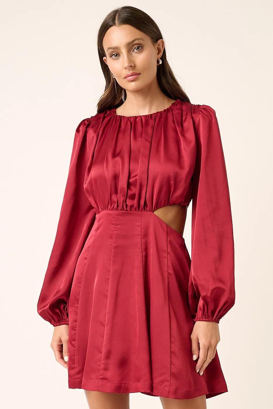 WINE Mittoshop Satin Side Cutout Detail Mini Dress | Mini Dresses Daverri Fashions