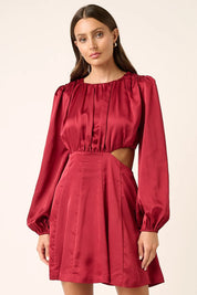 WINE Mittoshop Satin Side Cutout Detail Mini Dress | Mini Dresses Daverri Fashions