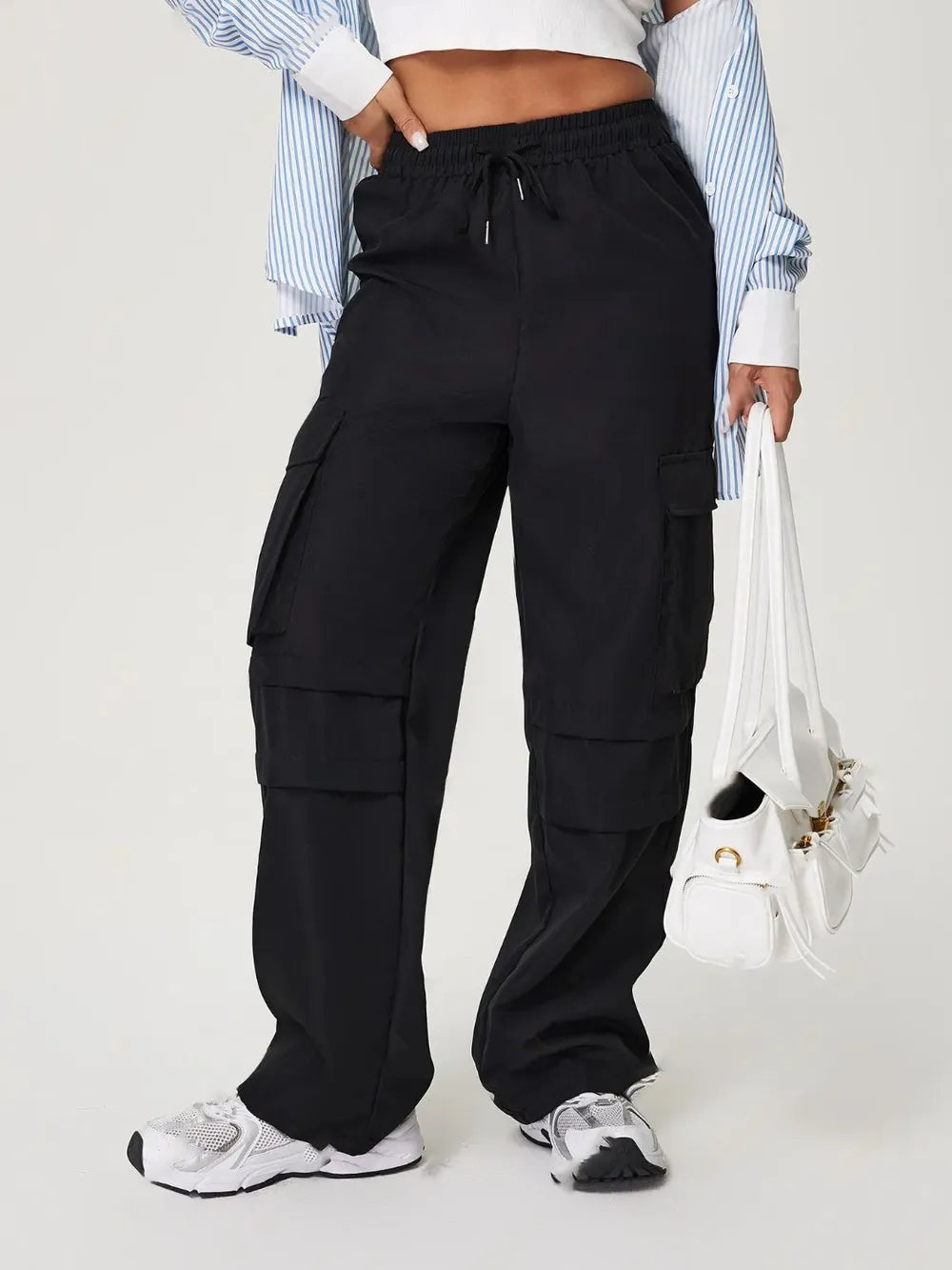Black Drawstring Wide Leg Pants | Pants Daverri Fashions