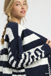 Umgee Cable-Knit Stripe Button-Up Cardigan | Cardigans Daverri Fashions