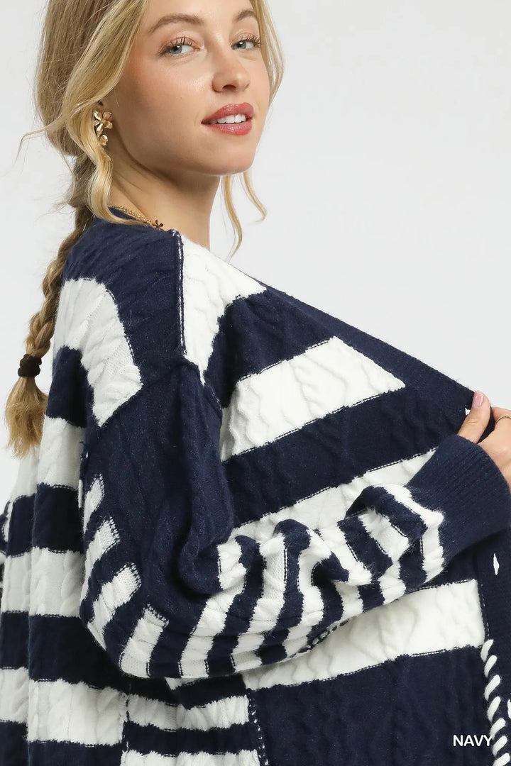 Umgee Cable-Knit Stripe Button-Up Cardigan | Cardigans Daverri Fashions