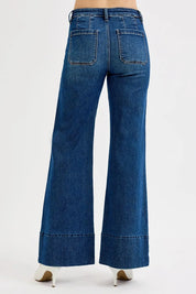 RISEN Plus Size Tummy Control Mid Rise Ankle Wide Flare Jeans | Jeans Daverri Fashions