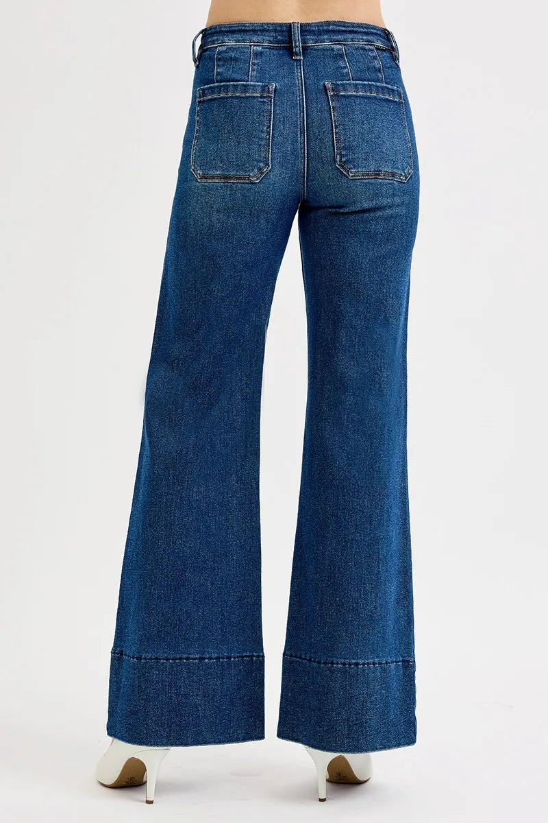 RISEN Full Size Tummy Control Mid Rise Ankle Wide Flare Jeans Plus Size