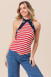 BiBi Stripe Jersey with Star Halter Neck with Tie Back | Tops Daverri Fashions