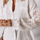 Womens lace sleeve button down cotton shirt with crinkled fabric