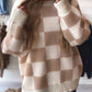 Cozy Daverri checkered knit baggy sweater with ribbed trim