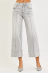 Light gray Risen tummy control mid-rise crop wide-leg jeans with pintucks