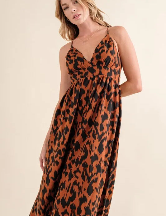 And The Why Leopard Print Plunge Maxi Dress | Maxi Dresses Daverri Fashions