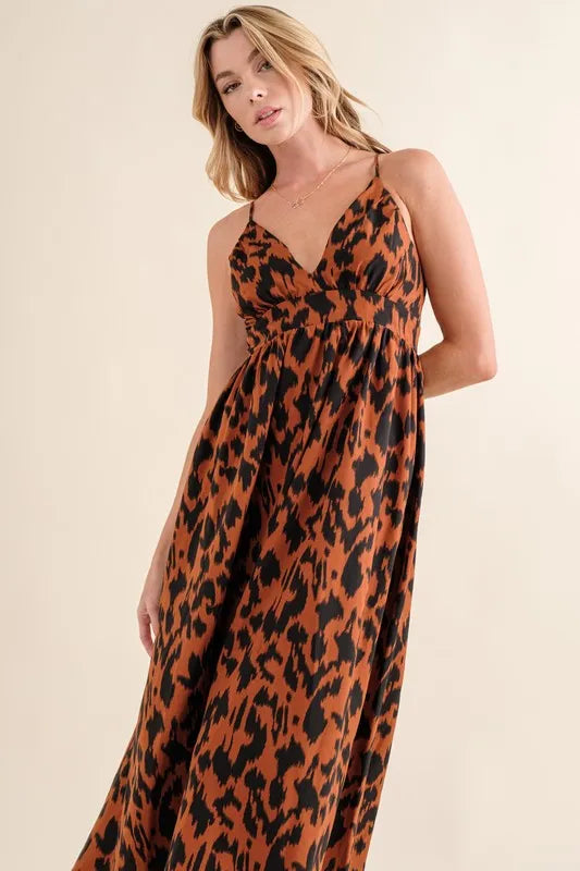 And The Why Leopard Print Plunge Maxi Dress Maxi Dresses